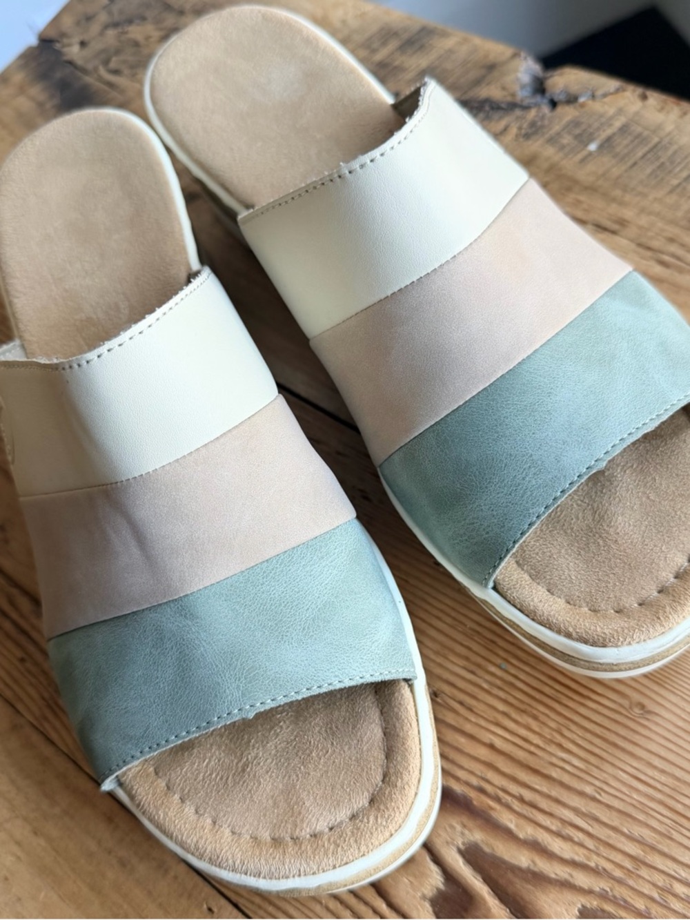 Rieker Tri-Panel Pastel Slide Wedge in Cream, Mint & Blush - Picture 2 of 7